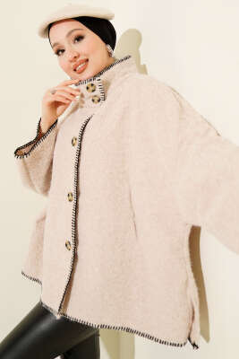 Çoban Dikişli Oversize Keçe Ceket Bej - HATUN