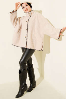 Çoban Dikişli Oversize Keçe Ceket Bej - Ceket