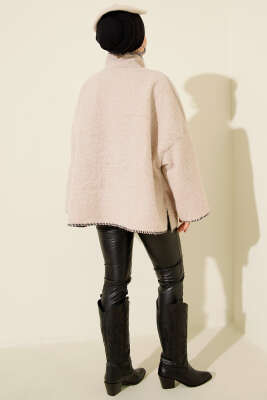 Çoban Dikişli Oversize Keçe Ceket Bej - Ceket