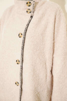 Çoban Dikişli Oversize Keçe Ceket Bej - Ceket