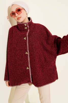 Çoban Dikişli Oversize Keçe Ceket Bordo - HATUN