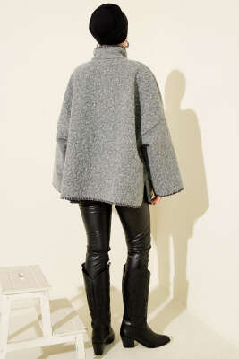 Çoban Dikişli Oversize Keçe Ceket Gri - Ceket