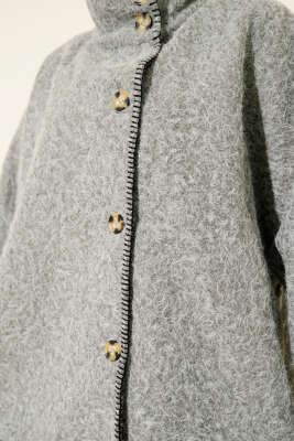 Çoban Dikişli Oversize Keçe Ceket Gri - Ceket