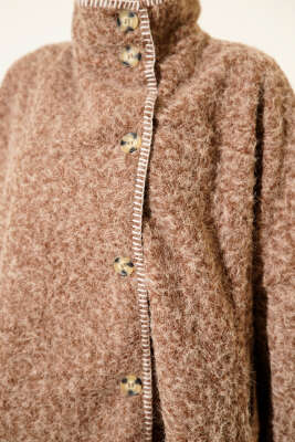 Çoban Dikişli Oversize Keçe Ceket Kahve - Ceket