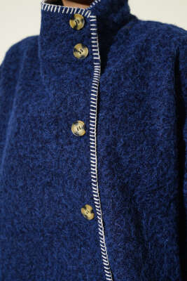 Çoban Dikişli Oversize Keçe Ceket Lacivert - Ceket