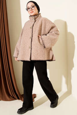 Çoban Dikişli Oversize Keçe Ceket Latte - Ceket