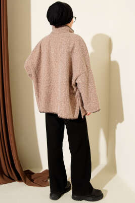 Çoban Dikişli Oversize Keçe Ceket Latte - Ceket