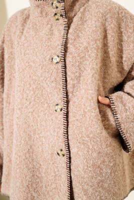 Çoban Dikişli Oversize Keçe Ceket Latte - Ceket