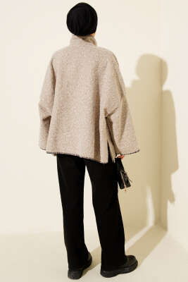 Çoban Dikişli Oversize Keçe Ceket Taş - Ceket