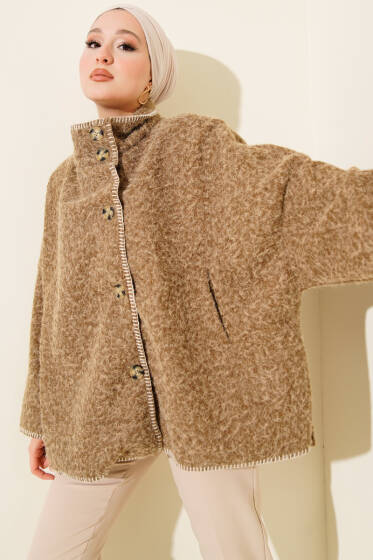 Çoban Dikişli Oversize Keçe Ceket Vizon - Ceket