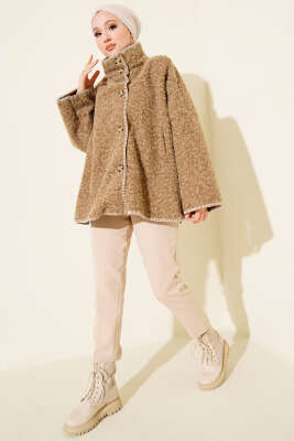 Çoban Dikişli Oversize Keçe Ceket Vizon - Ceket