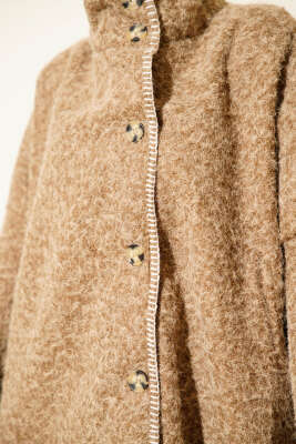 Çoban Dikişli Oversize Keçe Ceket Vizon - Ceket