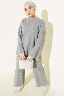 Çoban Dikişli Triko Tunik İkili Takım Gri - KILIÇ TRİKO