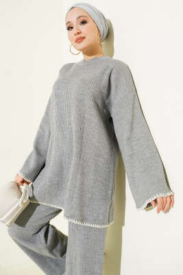 Çoban Dikişli Triko Tunik İkili Takım Gri - İkili Takım