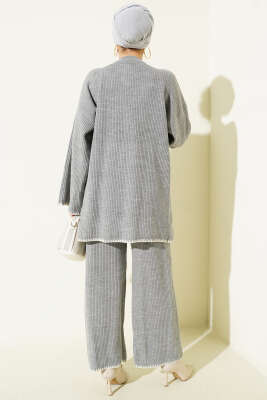 Çoban Dikişli Triko Tunik İkili Takım Gri - İkili Takım