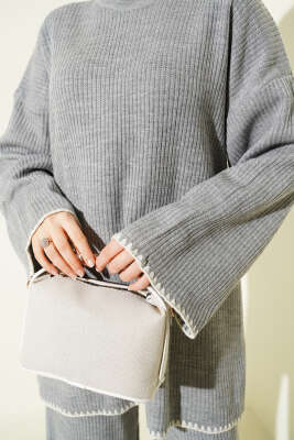 Çoban Dikişli Triko Tunik İkili Takım Gri - İkili Takım