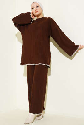 Çoban Dikişli Triko Tunik İkili Takım Kahve - KILIÇ TRİKO