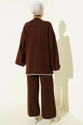 Çoban Dikişli Triko Tunik İkili Takım Kahve - İkili Takım