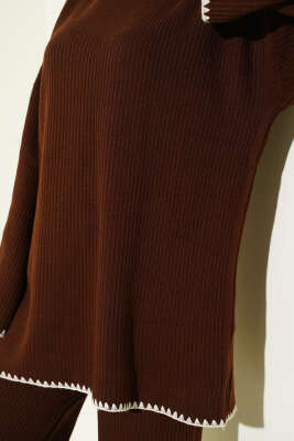 Çoban Dikişli Triko Tunik İkili Takım Kahve - İkili Takım