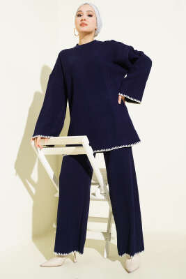 Çoban Dikişli Triko Tunik İkili Takım Lacivert - KILIÇ TRİKO