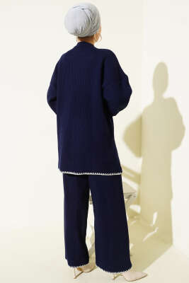 Çoban Dikişli Triko Tunik İkili Takım Lacivert - İkili Takım