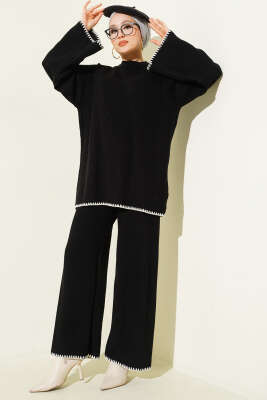 Çoban Dikişli Triko Tunik İkili Takım Siyah - KILIÇ TRİKO