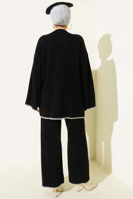 Çoban Dikişli Triko Tunik İkili Takım Siyah - İkili Takım
