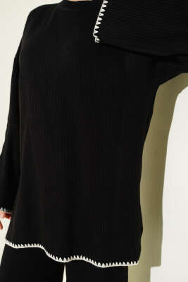 Çoban Dikişli Triko Tunik İkili Takım Siyah - İkili Takım