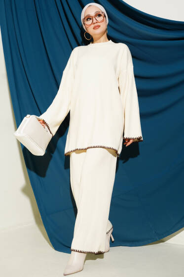 Çoban Dikişli Triko Tunik İkili Takım Taş - İkili Takım