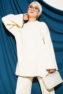 Çoban Dikişli Triko Tunik İkili Takım Taş - İkili Takım