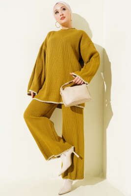 Çoban Dikişli Triko Tunik İkili Takım Yağ Yeşili - KILIÇ TRİKO