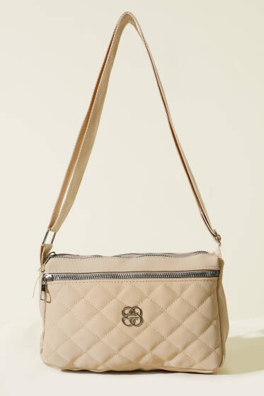 Çok Bölmeli Kapitone Omuz Çantası Bej - Kol Çantası