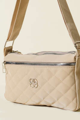 Çok Bölmeli Kapitone Omuz Çantası Bej - Kol Çantası