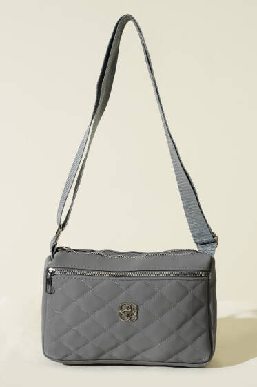 Çok Bölmeli Kapitone Omuz Çantası Füme - Kol Çantası