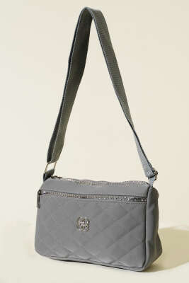 Çok Bölmeli Kapitone Omuz Çantası Füme - Kol Çantası