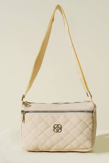 Çok Bölmeli Kapitone Omuz Çantası Krem - Kol Çantası