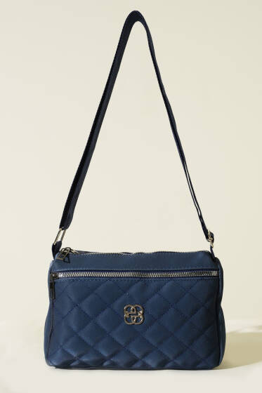 Çok Bölmeli Kapitone Omuz Çantası Lacivert - Kol Çantası