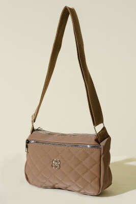 Çok Bölmeli Kapitone Omuz Çantası Vizon - Kol Çantası