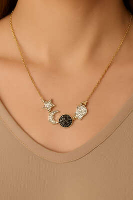 Çoklu Figürlü Taşlı Charm Kolye - Kolye