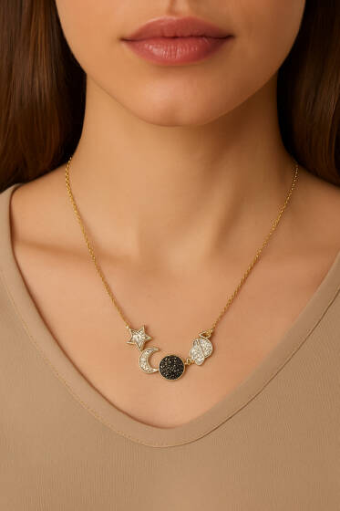 Çoklu Figürlü Taşlı Charm Kolye - Kolye