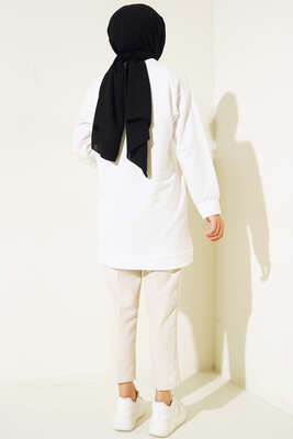 College Baskılı Tunik Beyaz - Tunik