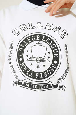 College Baskılı Tunik Beyaz - Tunik