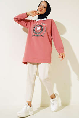 College Baskılı Tunik Gül Kurusu - Tunik