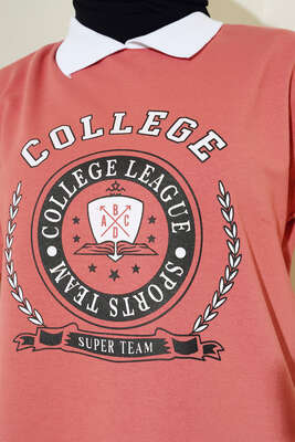 College Baskılı Tunik Gül Kurusu - Tunik