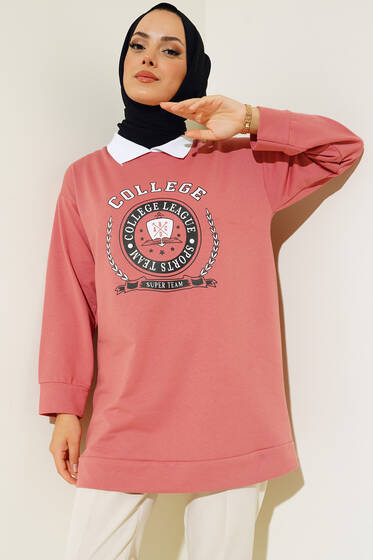 College Baskılı Tunik Gül Kurusu - Tunik