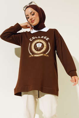 College Baskılı Tunik Kahve 