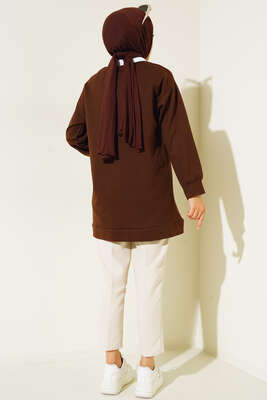 College Baskılı Tunik Kahve - Tunik