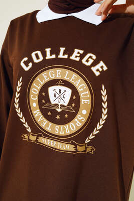 College Baskılı Tunik Kahve - Tunik