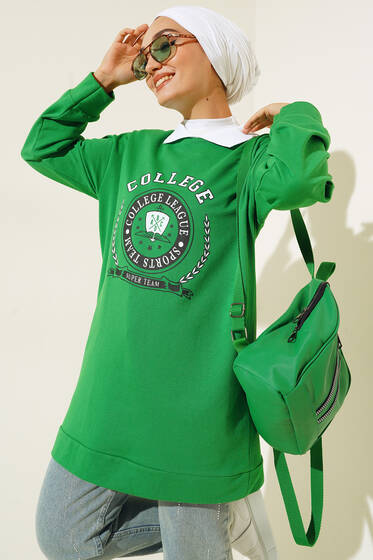 College Baskılı Tunik Yeşil - Tunik