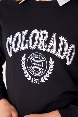 Colorado Baskılı Siyah Sweatshirt - Thumbnail